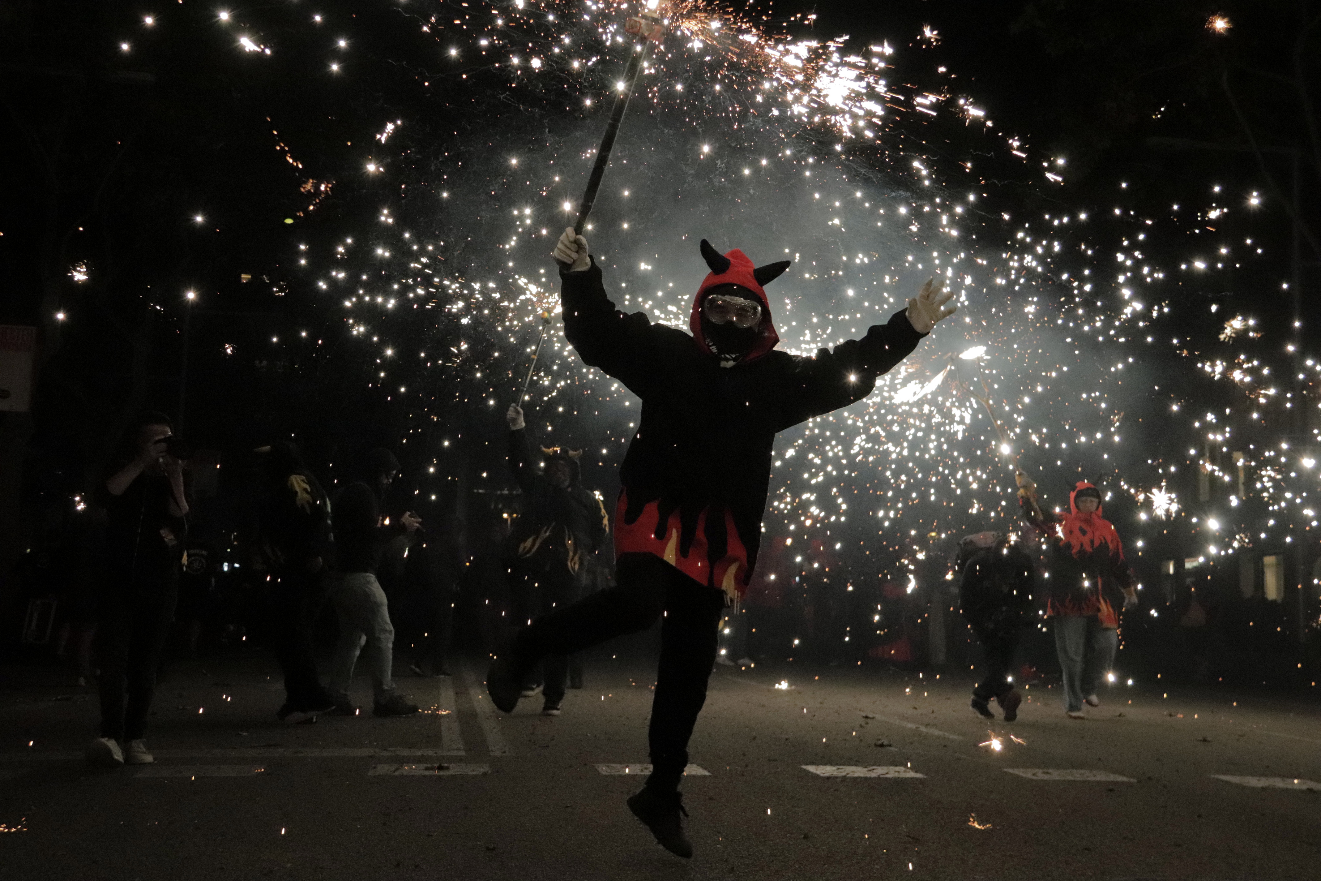 A devil during the lighting of the "Hell's Gate" at the correfoc of the La Mercè 2025.