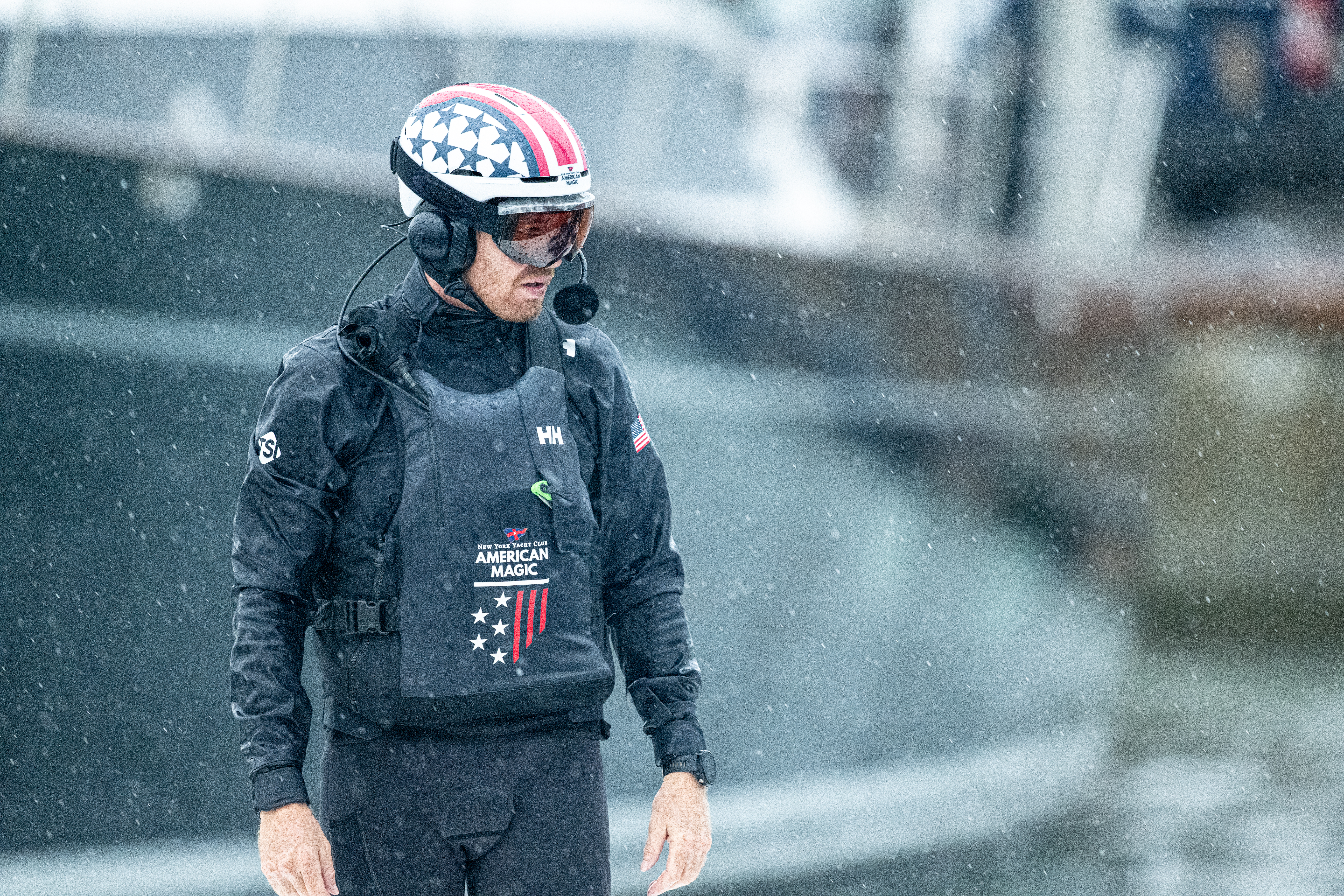 Tom Slingsby, one of the sailors of the American Magic, during the preliminary regatta of the America's Cup in Vilanova i la Geltrú on September 14, 2023