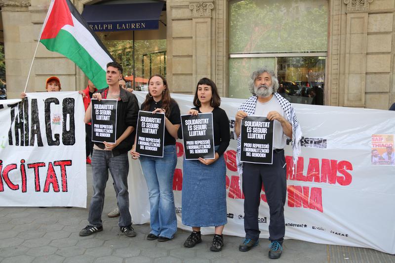 Pro-Palestinian activists outside the European Commission office in Barcelona