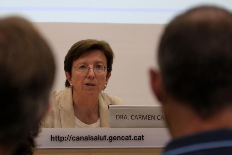 Public health secretary Carmen Cabezas in a press conference in Barcelona in July 2022