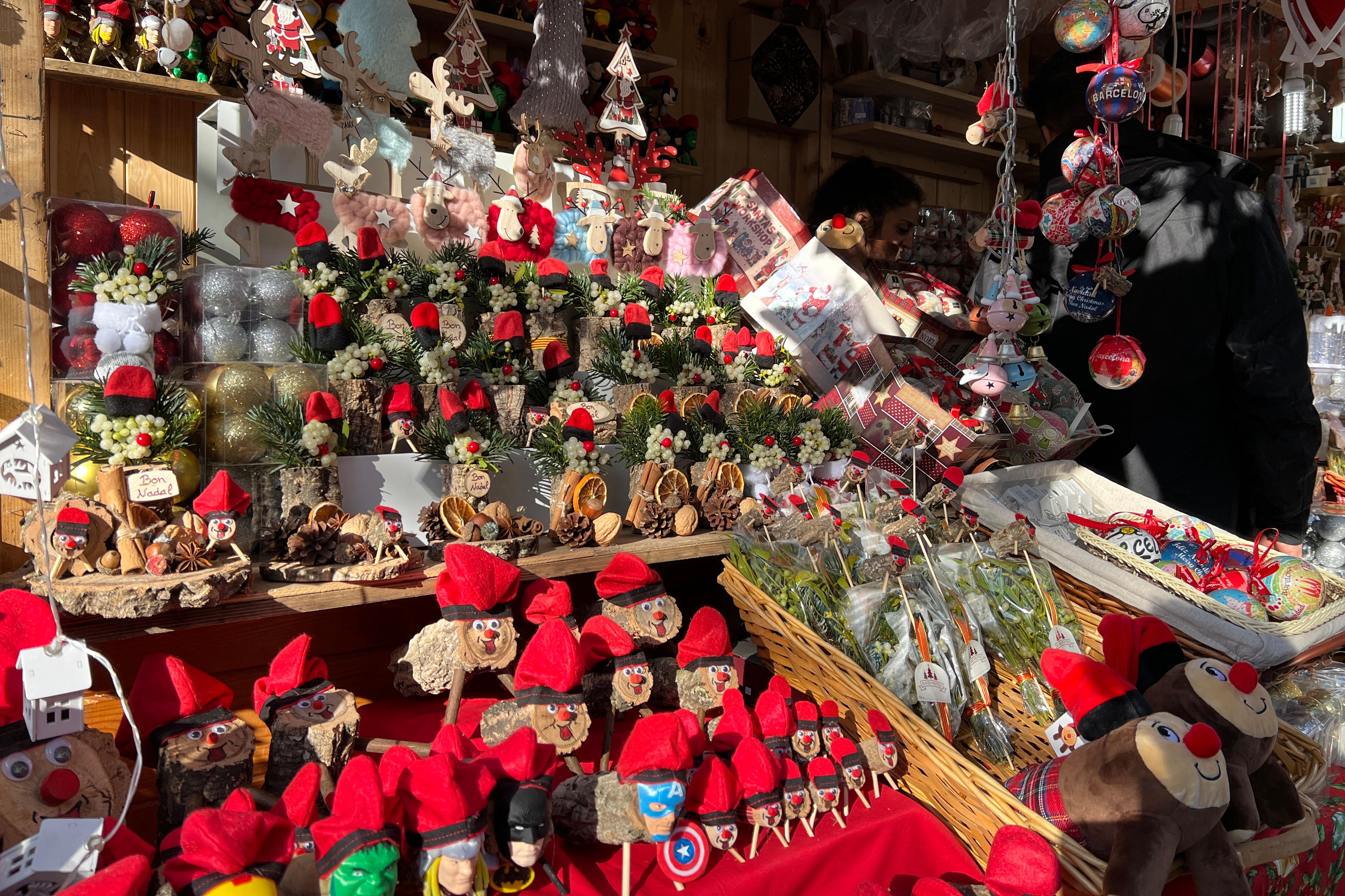 A stand selling 'tions' at Barcelona's Santa Llúcia Christmas market