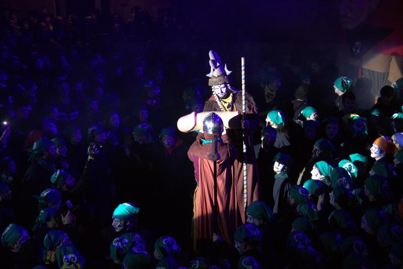 A scene from the Ritual of Rauxa, part of Torelló's Pullassu celebration, where a symbolic penis is cut and retrieved as part of the traditional storyline