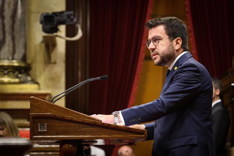 Catalan president Pere Aragonès during his general policy debate speech in parliament on September 26, 2023