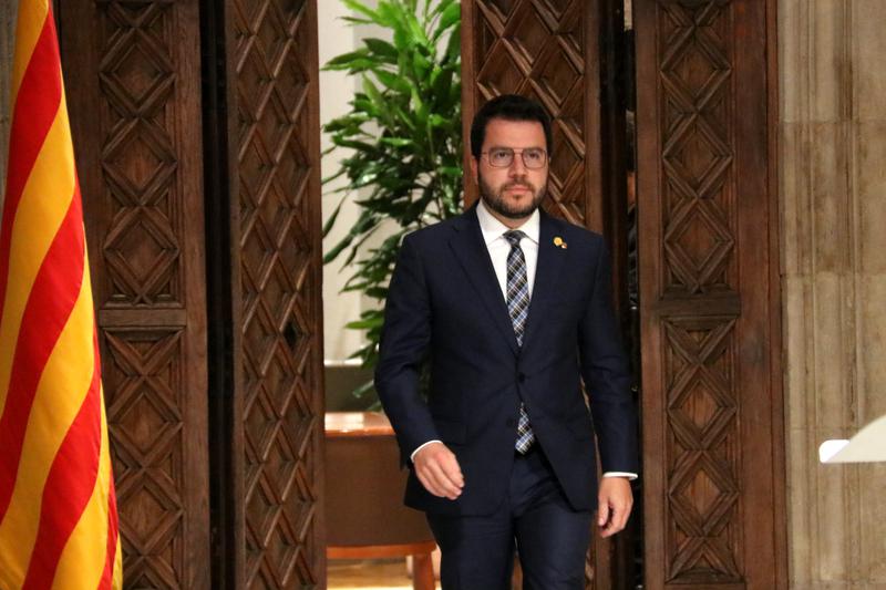 Catalan president, Pere Aragonès, just before giving a statement in government headquarteres on October 7, 2022