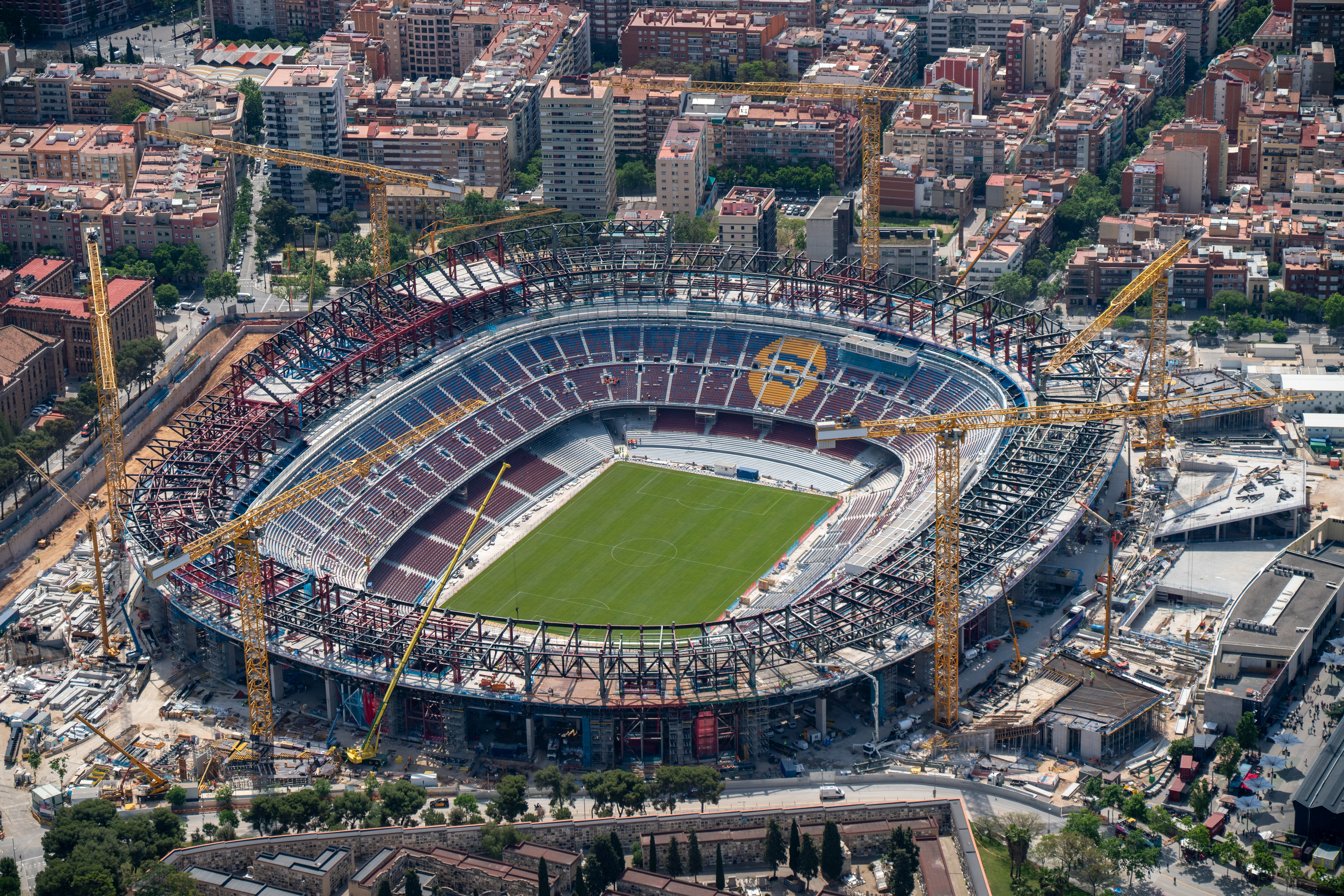Aerial views of FC Barcelona’s iconic Spotify Camp Nou in late May 2025