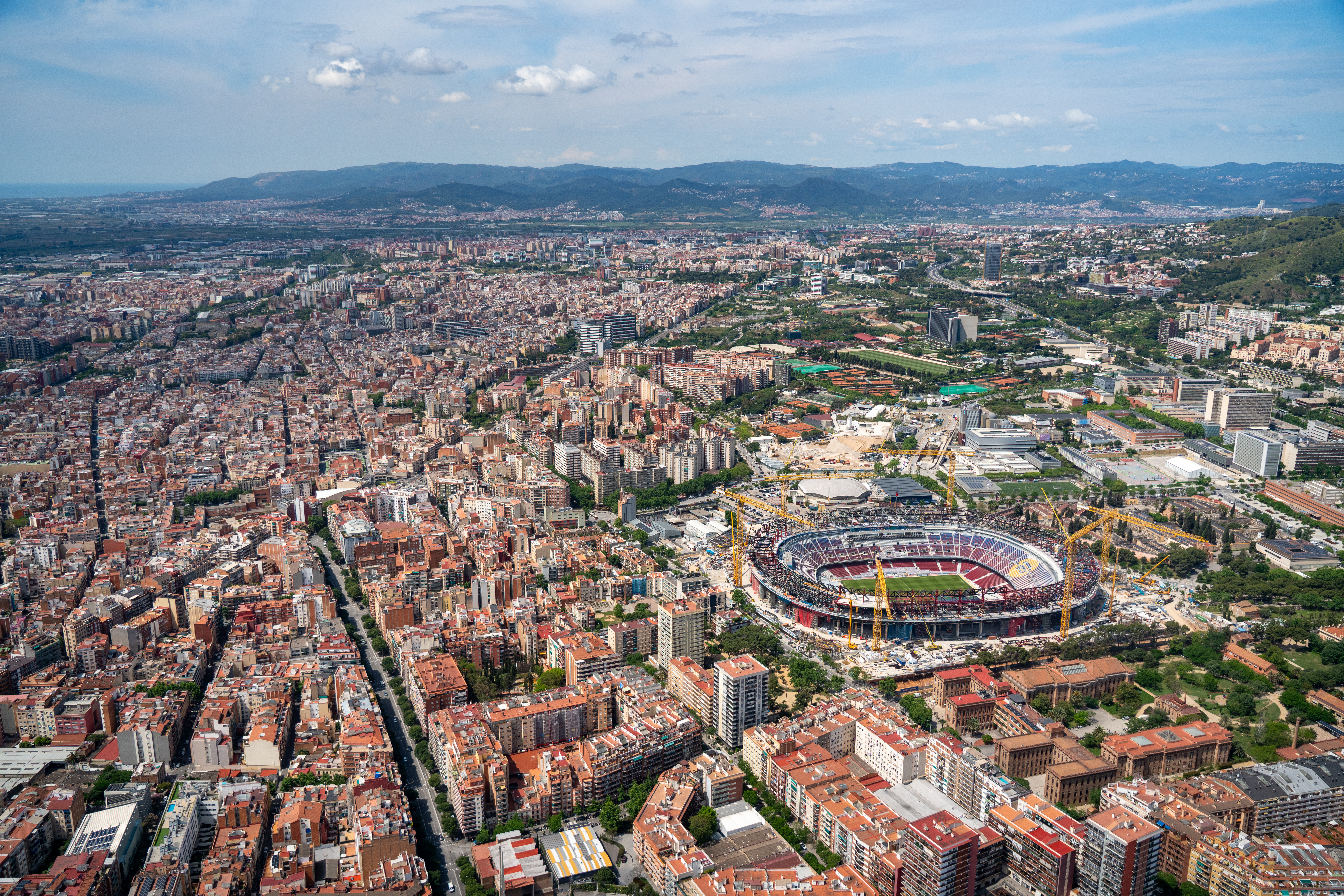 Aerial views of FC Barcelona’s iconic Spotify Camp Nou in late May 2025