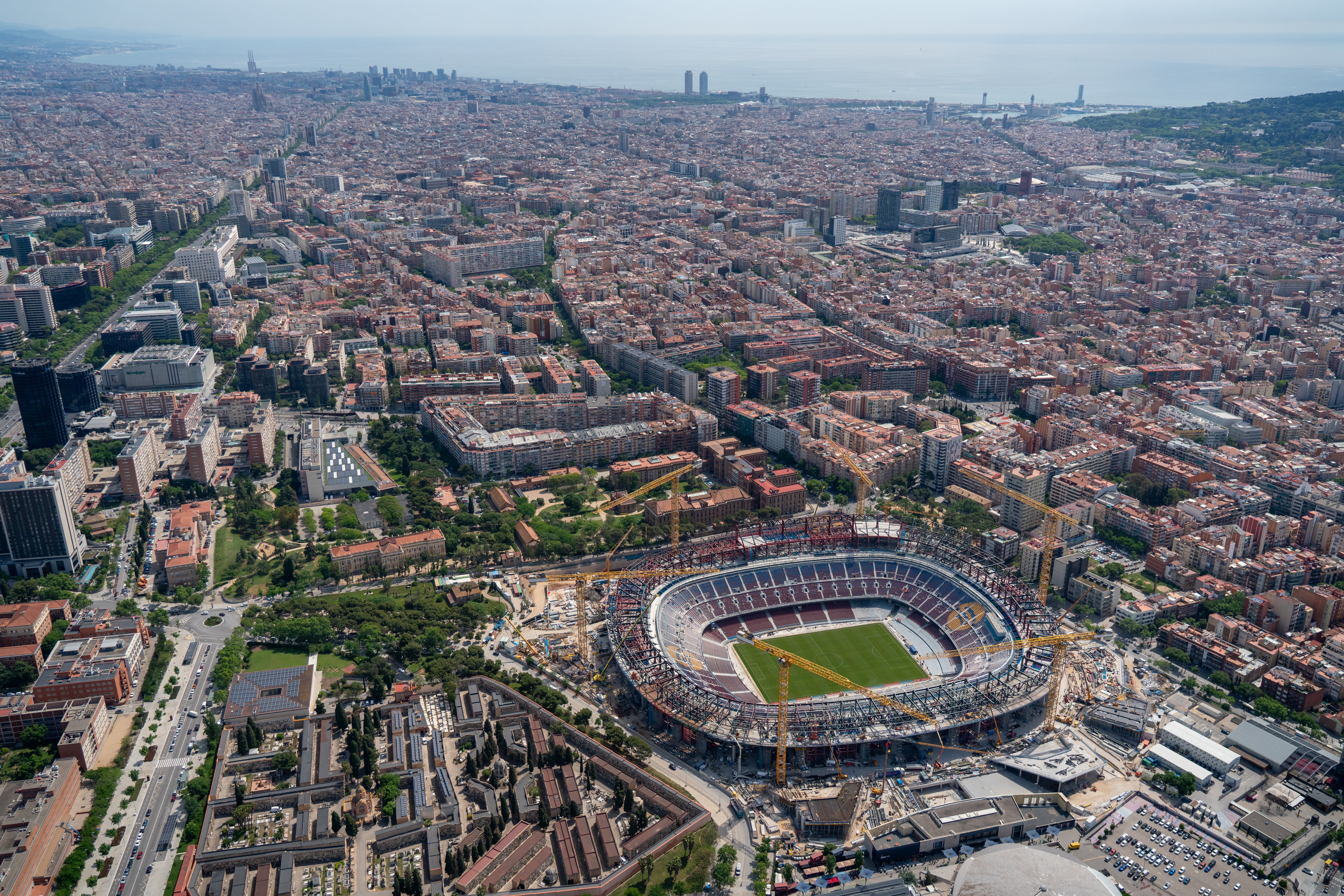 Aerial views of Barcelona and FC Barcelona’s iconic Spotify Camp Nou in late May 2025