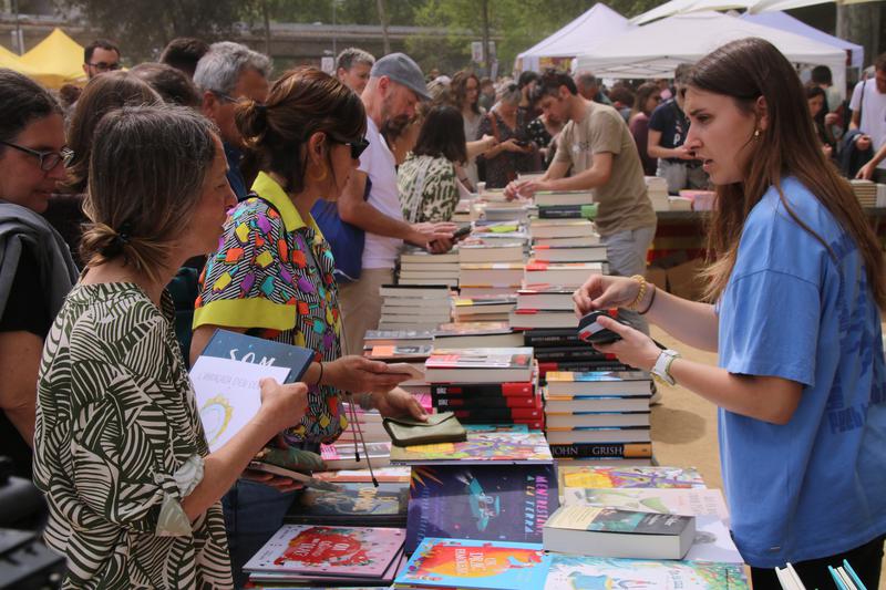 A book stall in Girona for Sant Jordi 2023