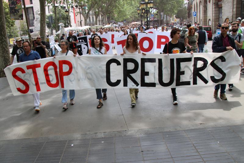 Barcelona and Tarragona residents demonstrate in La Rambla boulevard against cruise ships on May 7, 2023