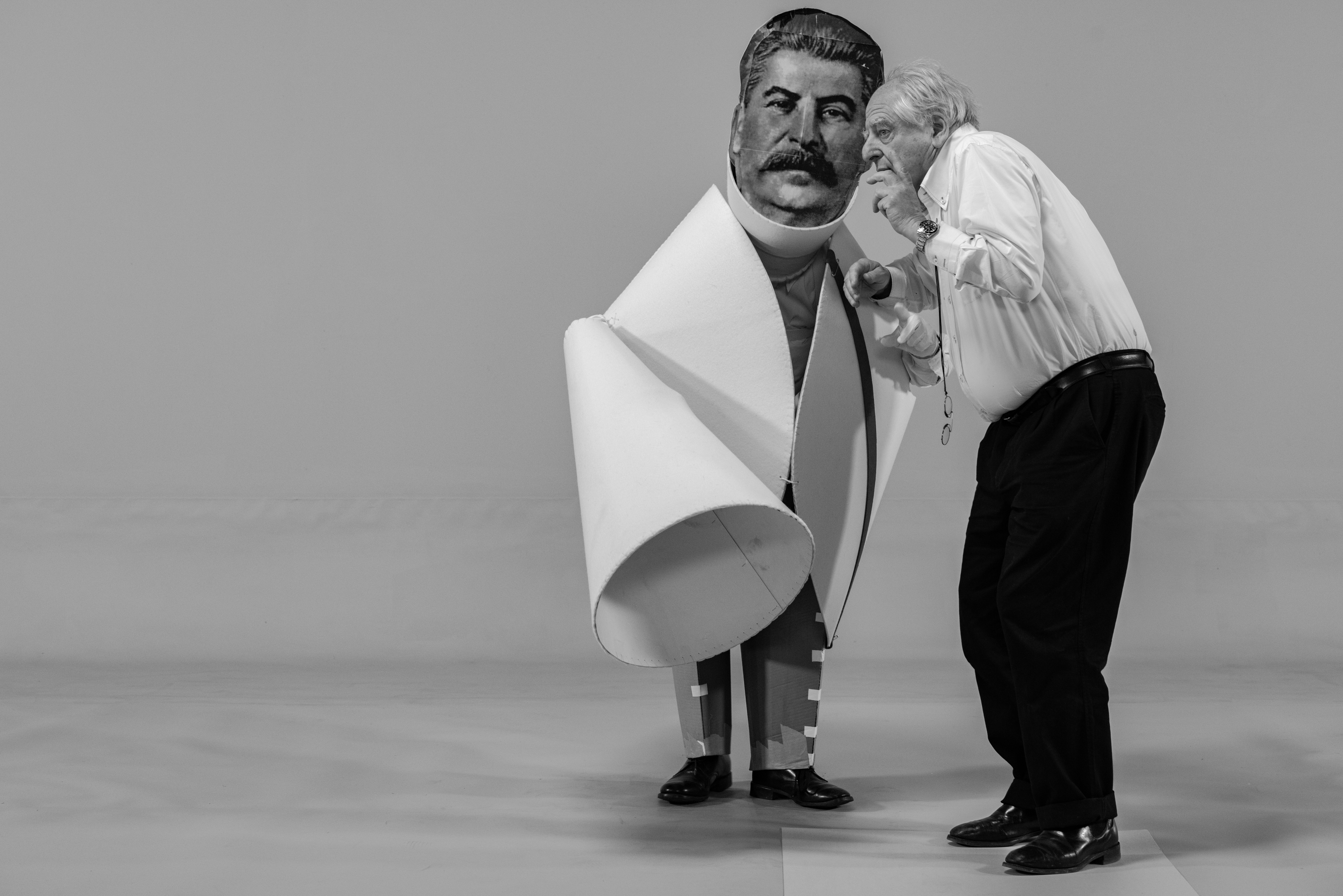 William Kentridge with a person in a Stalin costume.