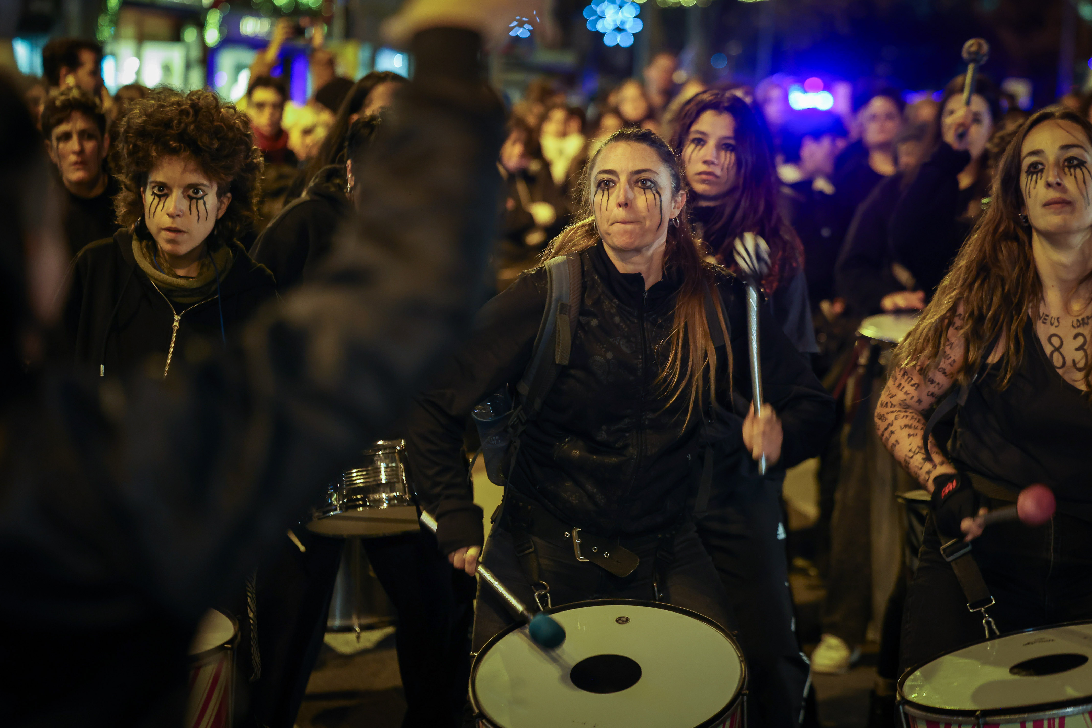 Troupes of drummers at the march in Barcelona on November 25 for International Day for the Elimination of Violence against Women