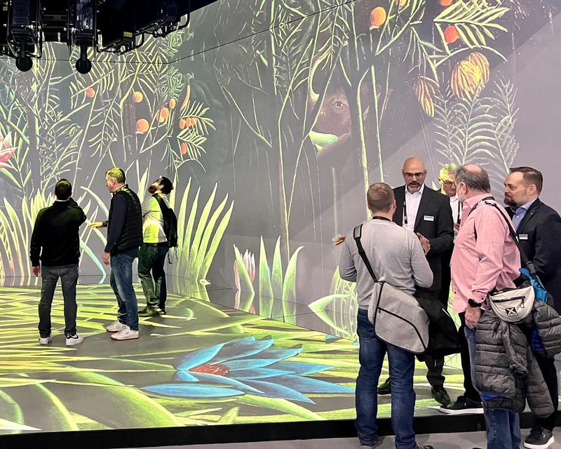 A representation of painter Hieronymus Bosch's masterpiece 'The Garden of Earthly Delights' at the Integrated Systems Europe (ISE) fair on January 31, 2023