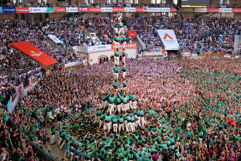 A ten-tier human tower performed by the Castellers de Vilafranca at Tarragona's castellers competition on October 2, 2022