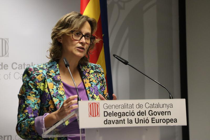 Catalan foreign minister Meritxell Serret at the launch in Brussels of the government campaign to make Catalan an official EU language