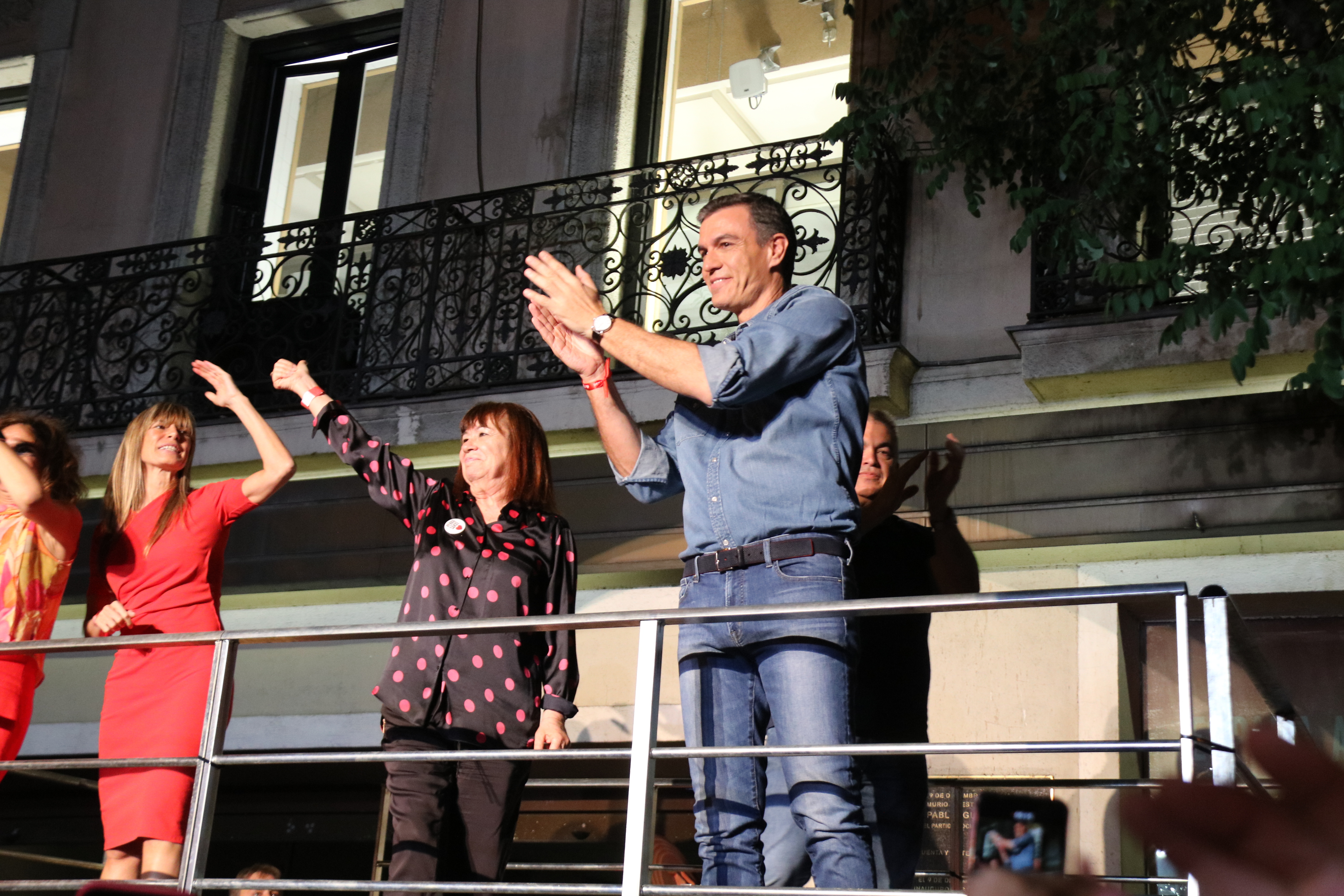 Pedro Sánchez greets Socialist supporters in Madrid following Sunday's general election