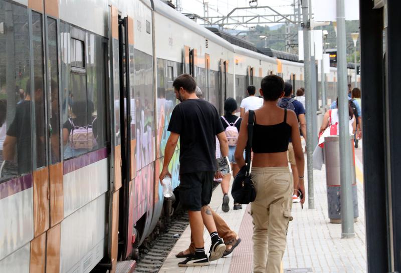 A Rodalies commuter R4 line train on July 31, 2023 at the Castellbisbal station