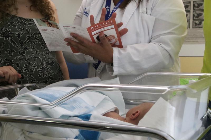 A newborn child at Barcelona's Vall d'Hebron hospital