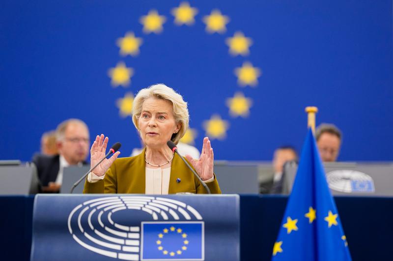 European Commissioner president Ursula von der Leyen during her State of the Nation speech on September 10, 2025 in the European Parliament in Strasbourg