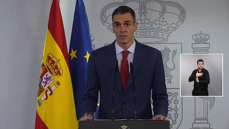 Spanish PM Pedro Sánchez during his speech in Madrid