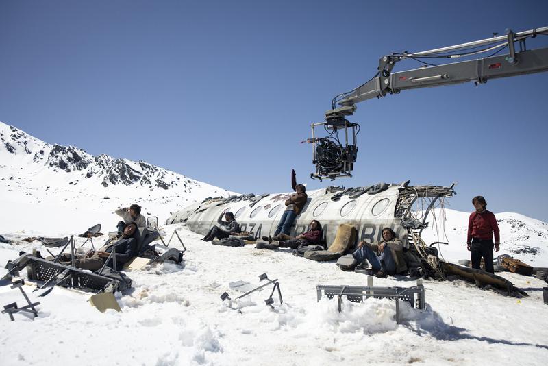 A moment of the behind the scenes of the 'Society of the Snow' movie directed by Catalan filmmaker J.A. Bayona based on the Miracle of the Andes