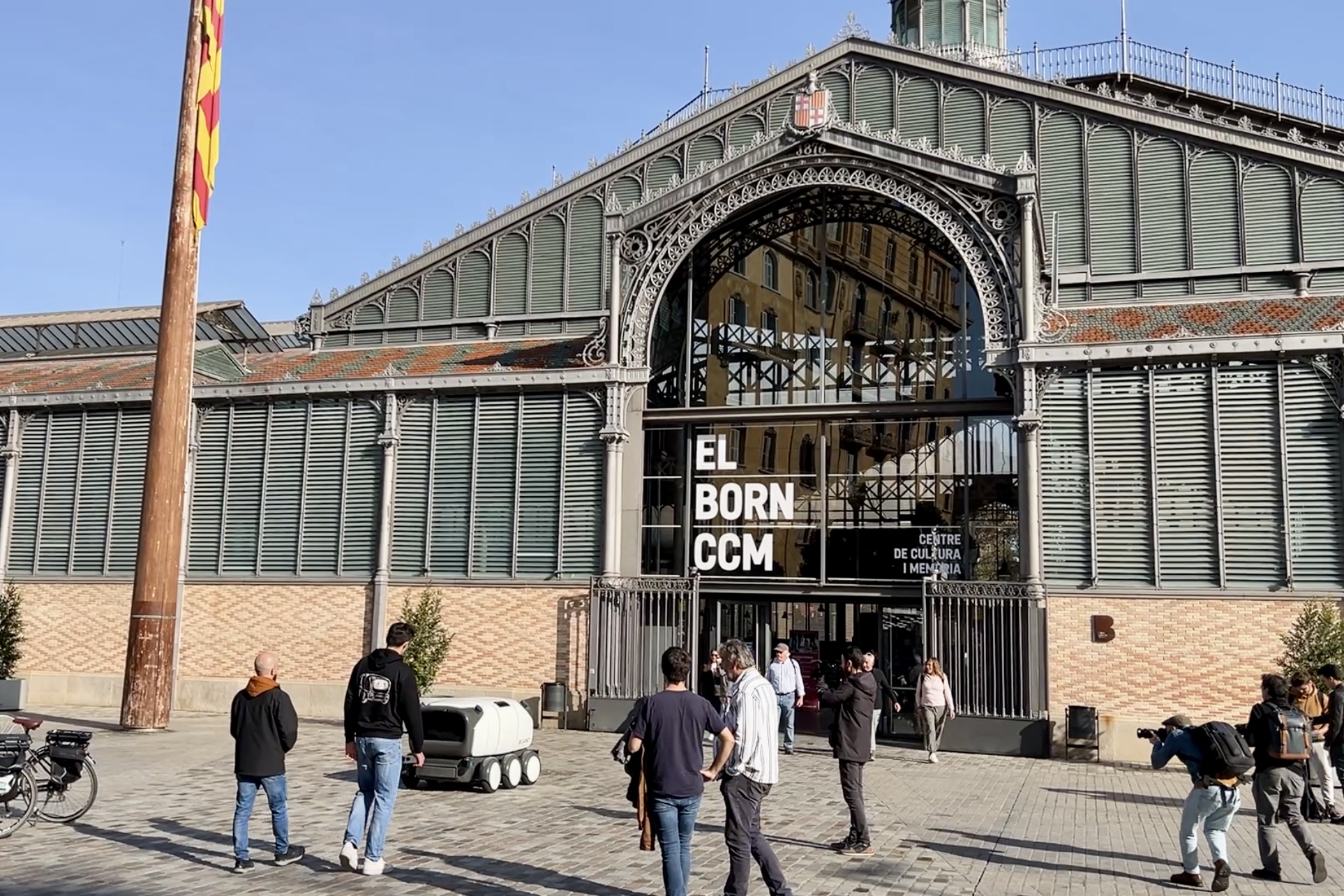 Barcelona's El Born CCM cultural and historical center with Ona Robot in front during testing on November 19, 2024