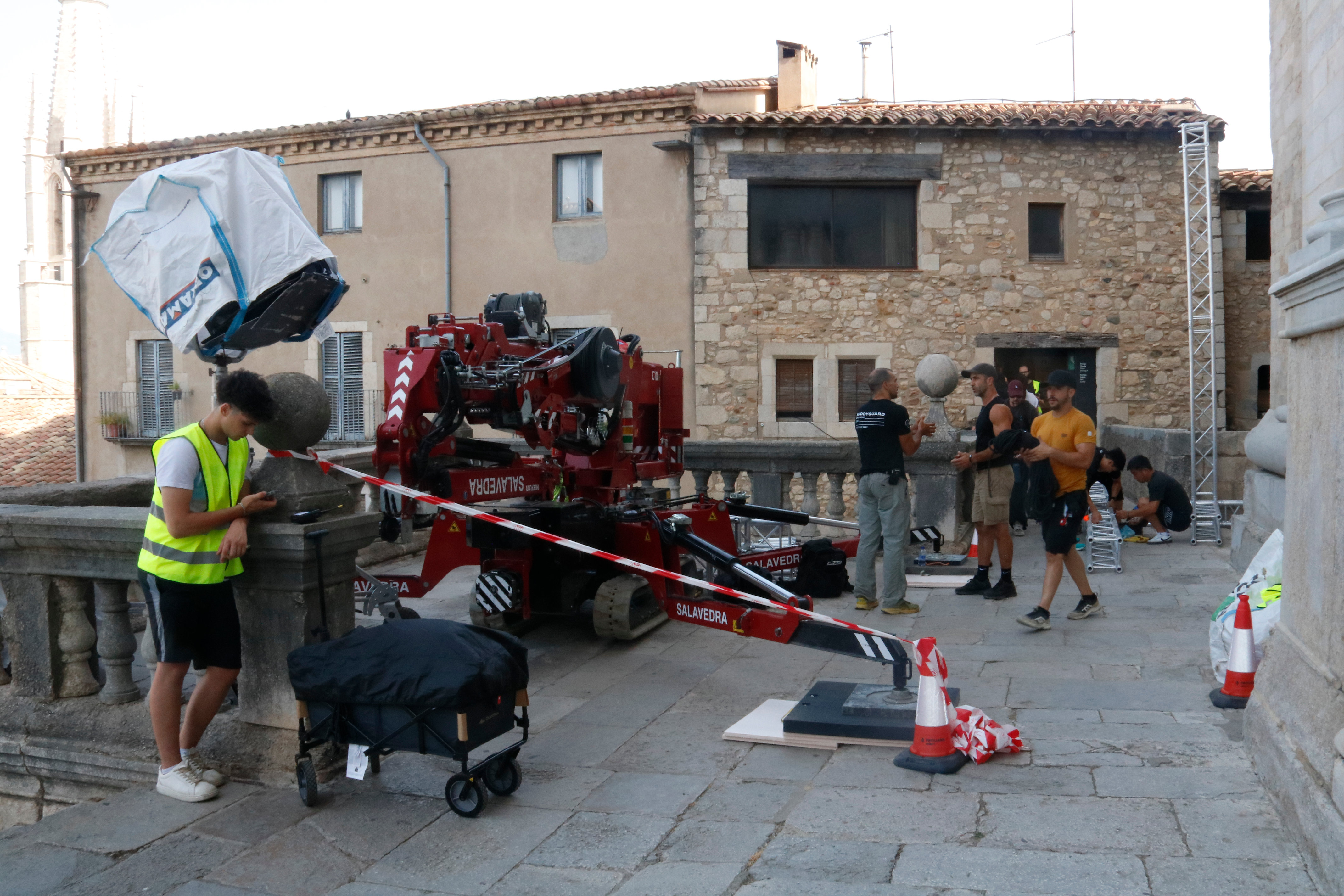 Preparations for the filming of the film 'Tangled' on the steps of Girona Cathedral