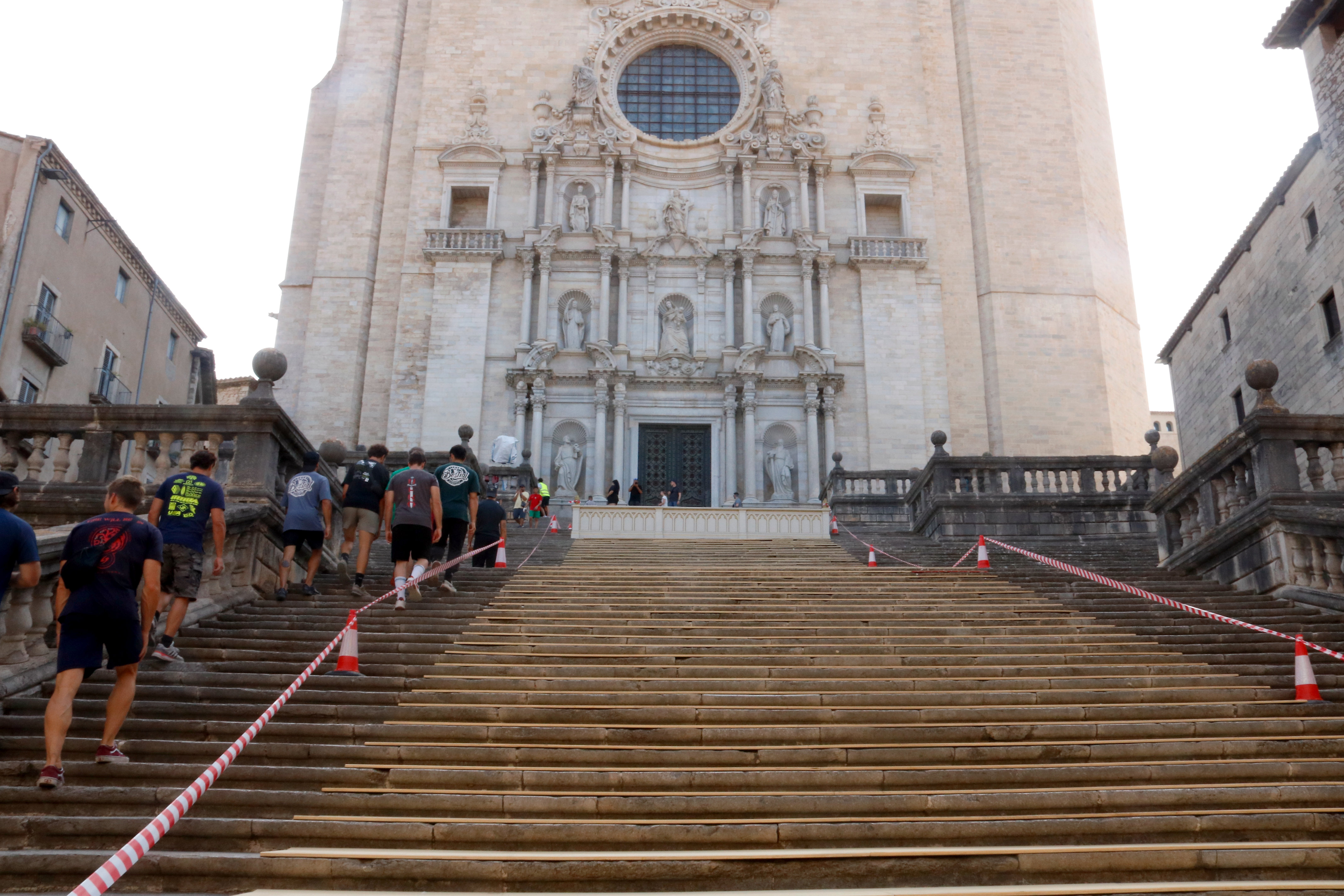 Preparations for the filming of the film 'Tangled' on the steps of Girona Cathedral