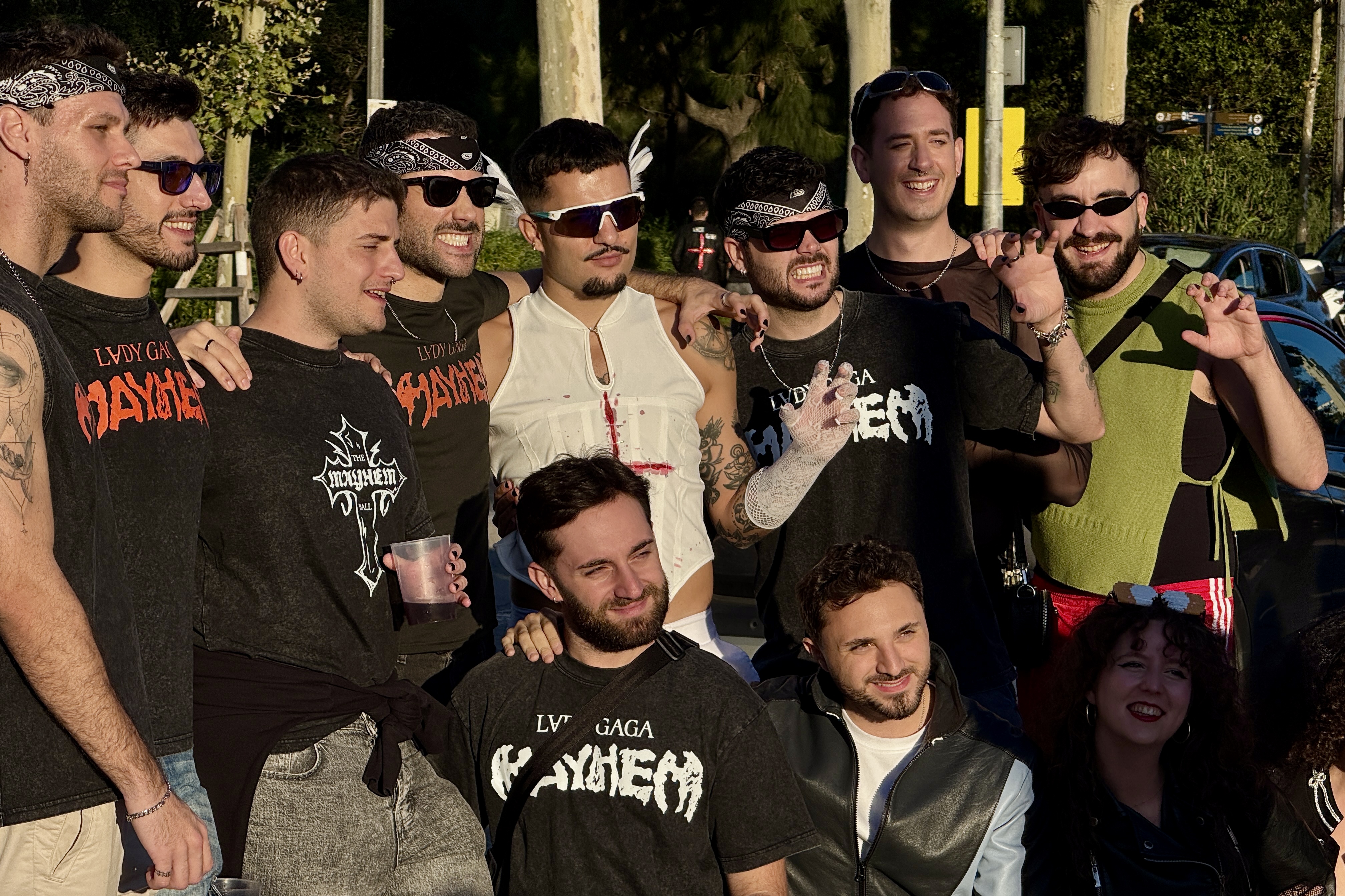 A group of Lady Gaga fans take a picture before the concert starts at Barcelona's Palau Sant Jordi on October 28, 2025