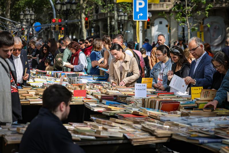 Book stalls in Barcelona's 'literary superblock' on Sant Jordi