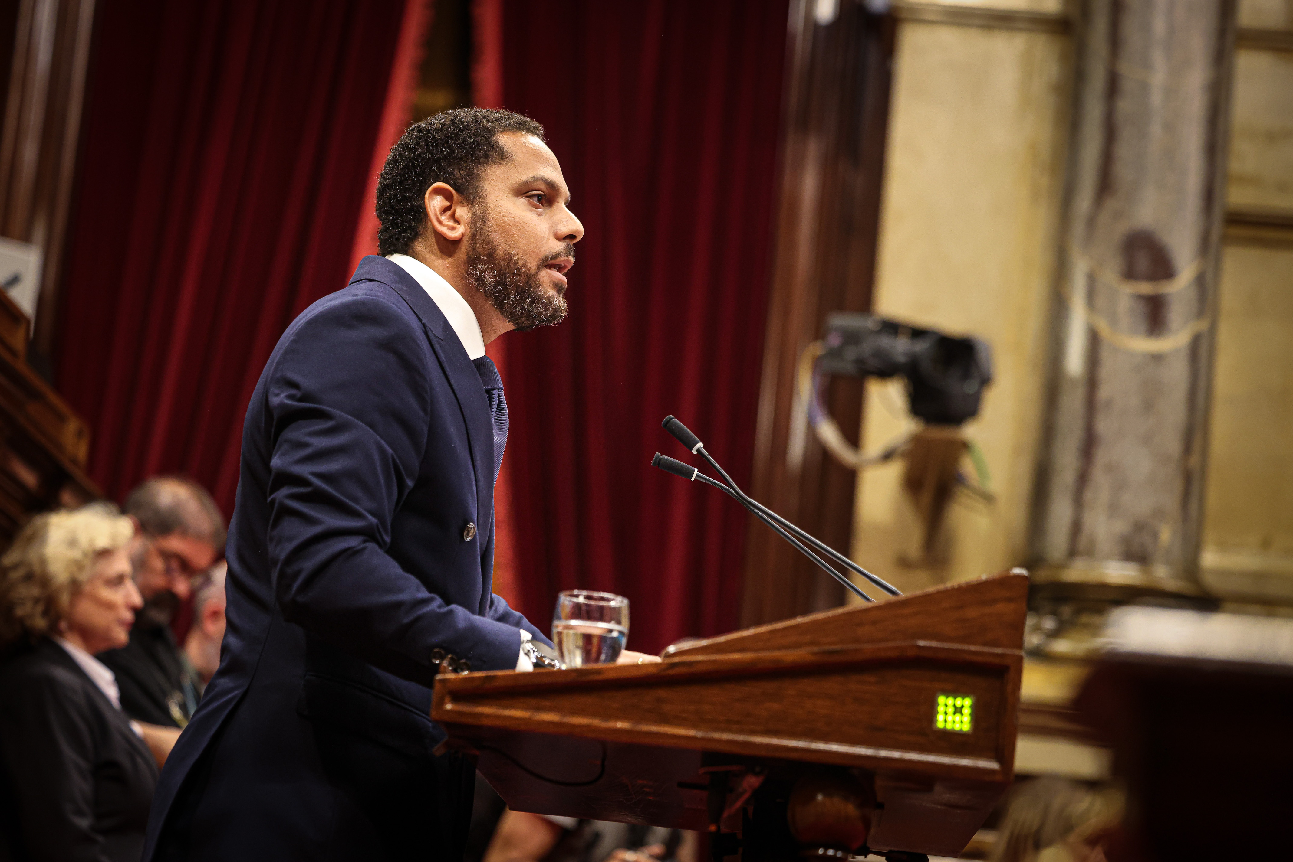 Ignacio Garriga, from Vox, during his speech in the Catalan parliament on August 8.