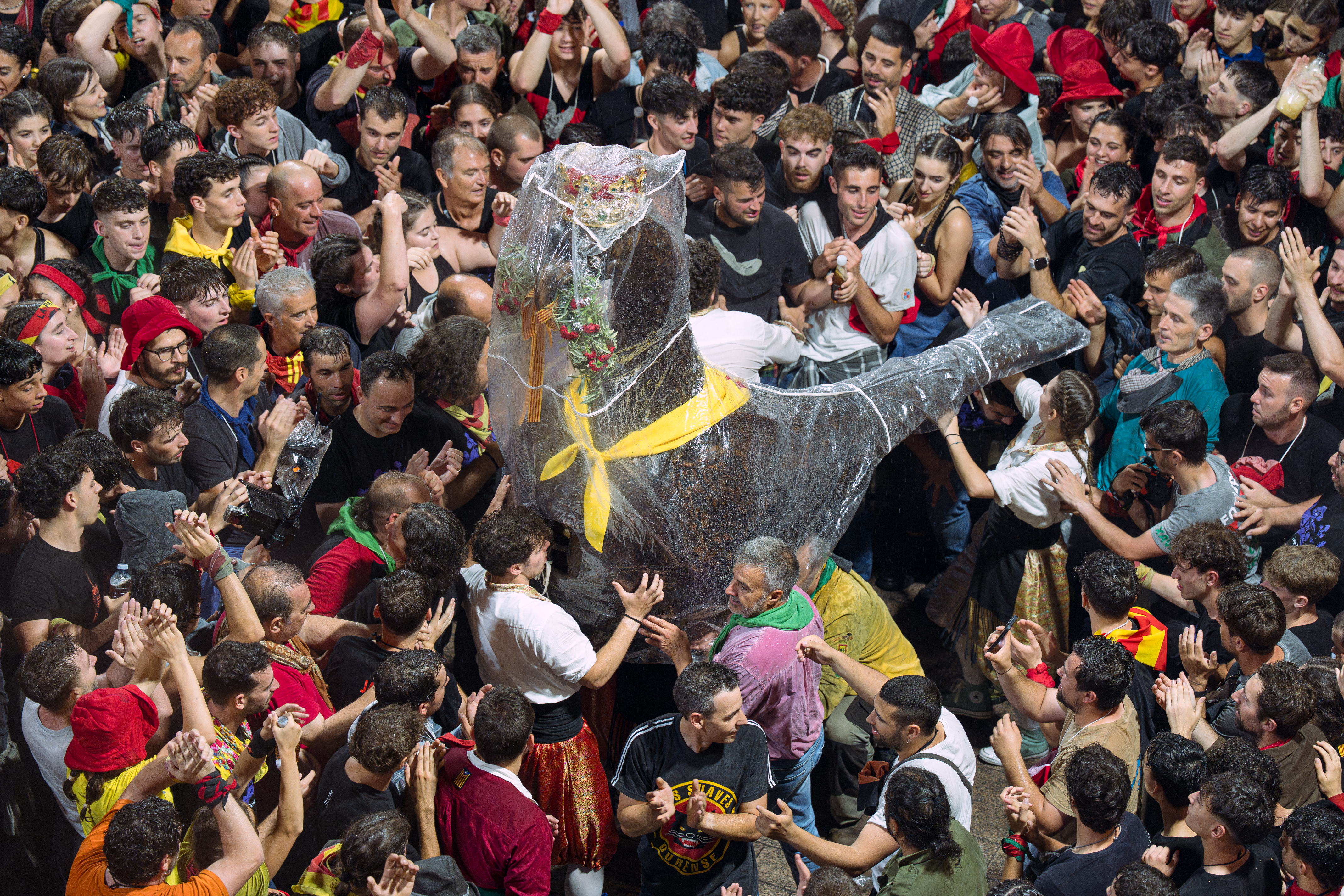 The Eagle covered with plastic due to the rain
