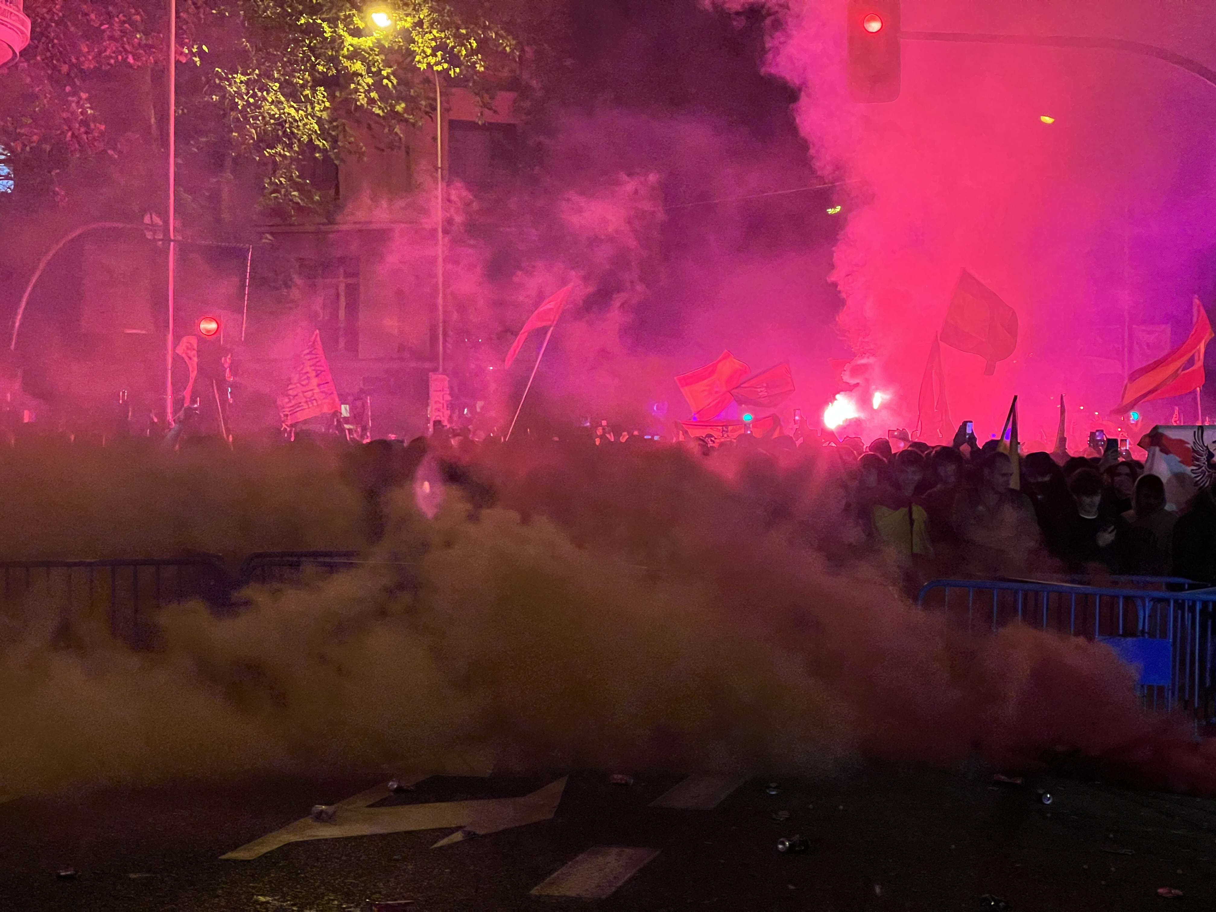 Smoke from flares during the protest