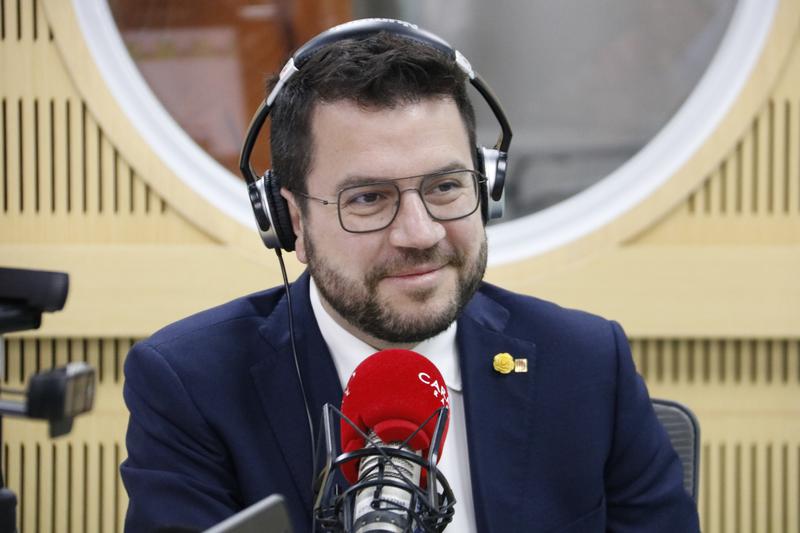 Catalan president Pere Aragonès during an interview with Colombian Radio Caracol radio station on March 14, 2023