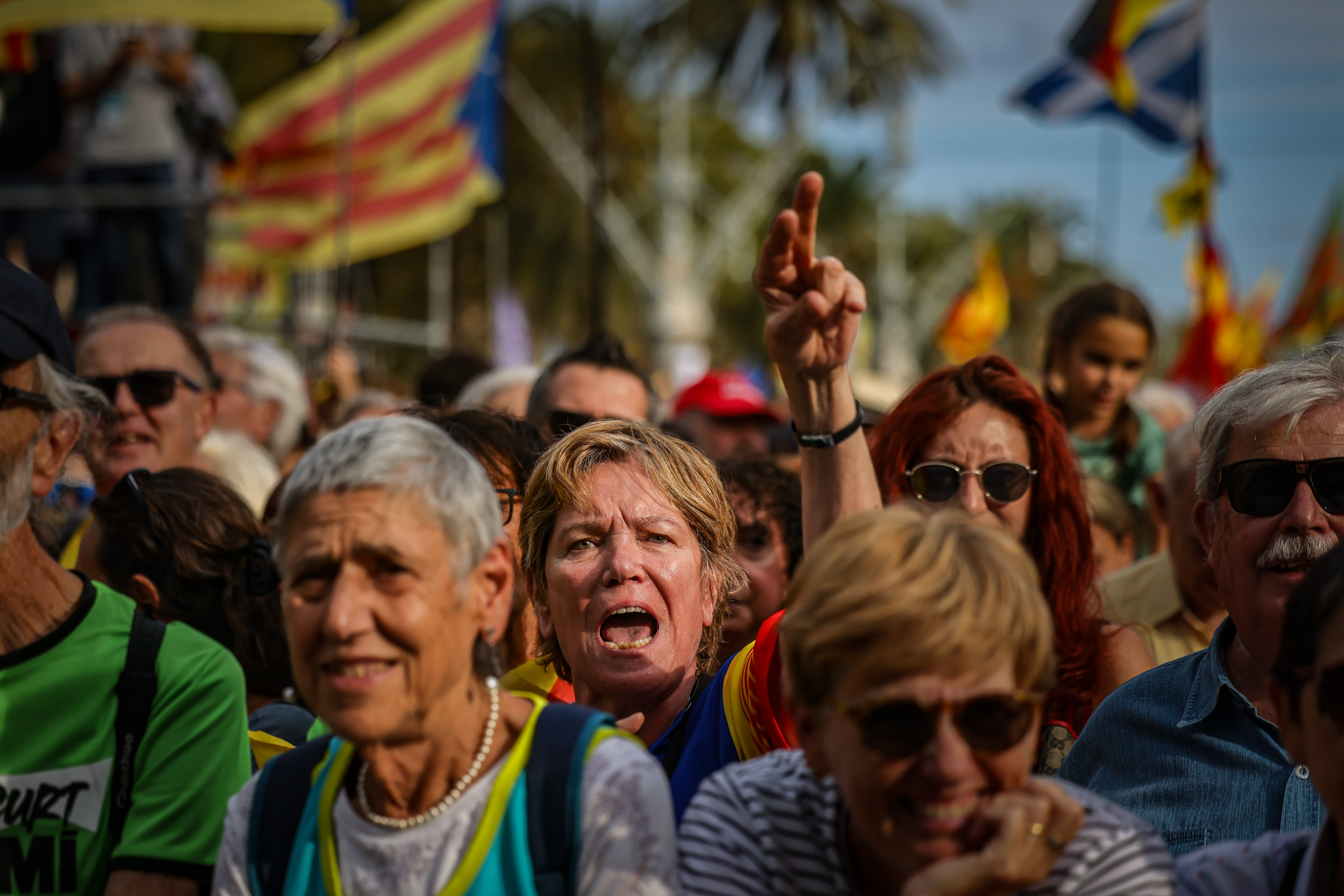 Attendees at the political event concluding the Barcelona march organized by pro-independence groups for Catalonia's National Day 2024