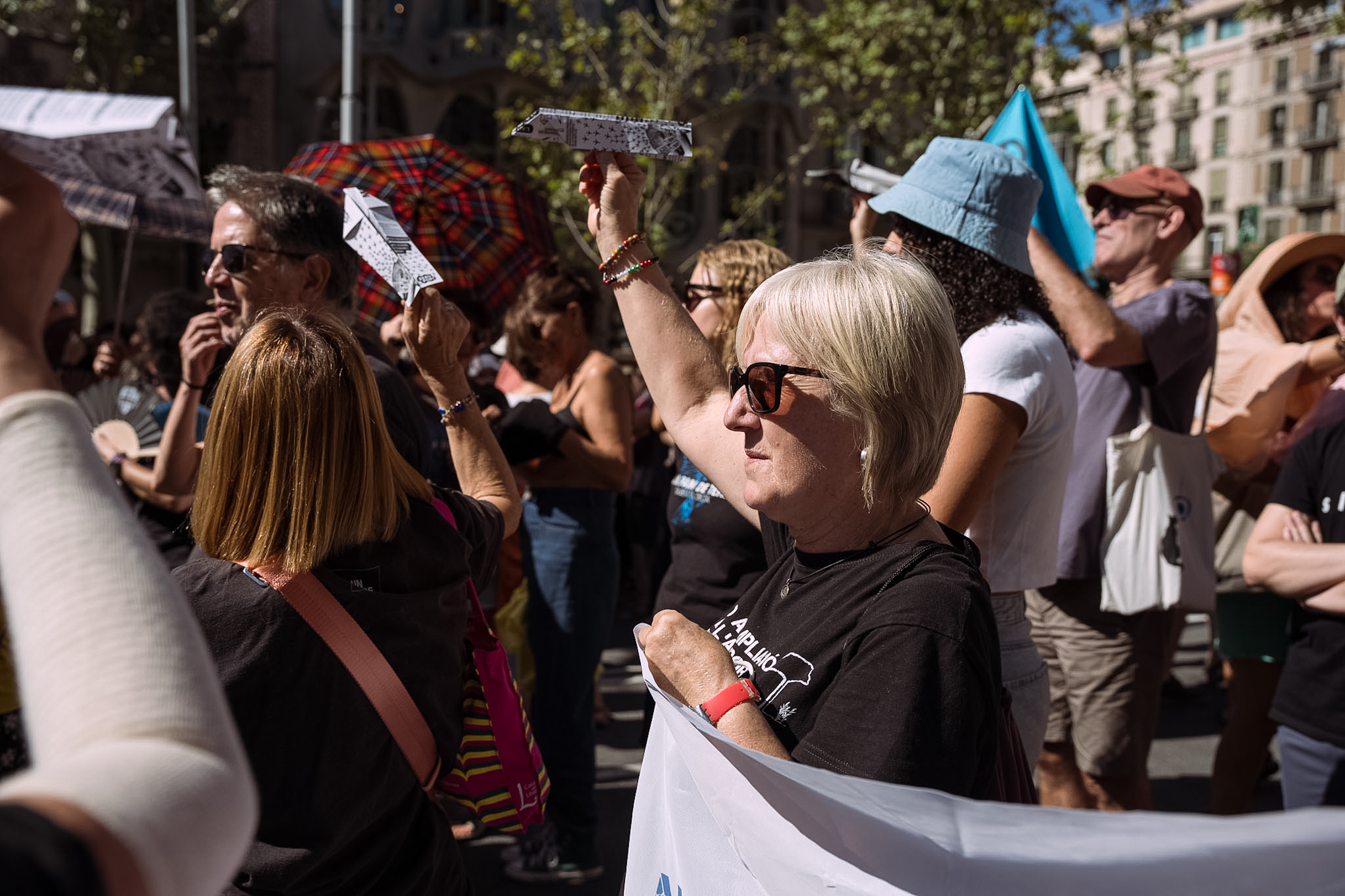A protester during the demonstration against the expansion of El Prat Airport in central Barcelona.