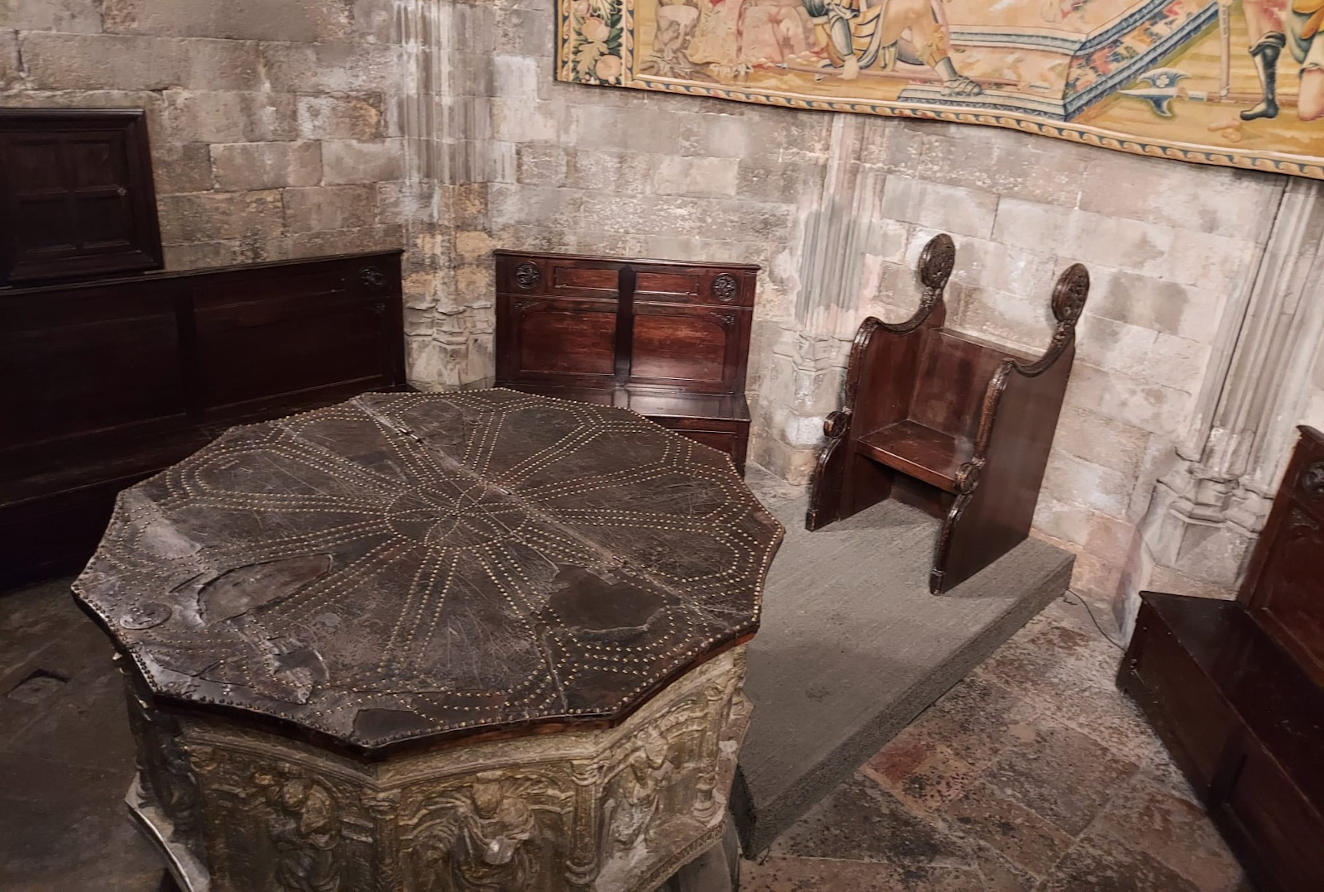 The baptismal font at the Girona Cathedral