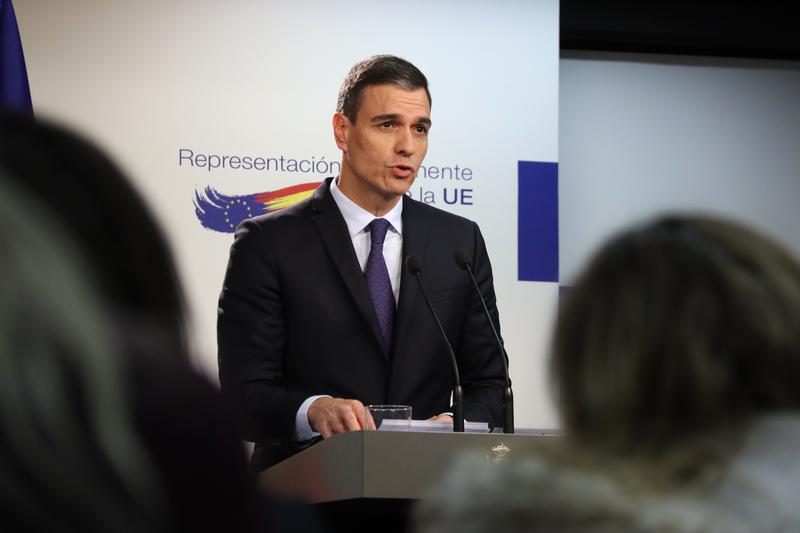 Spanish PM Pedro Sánchez during a press conference after an EU summit in Brussels on December 15, 2022
