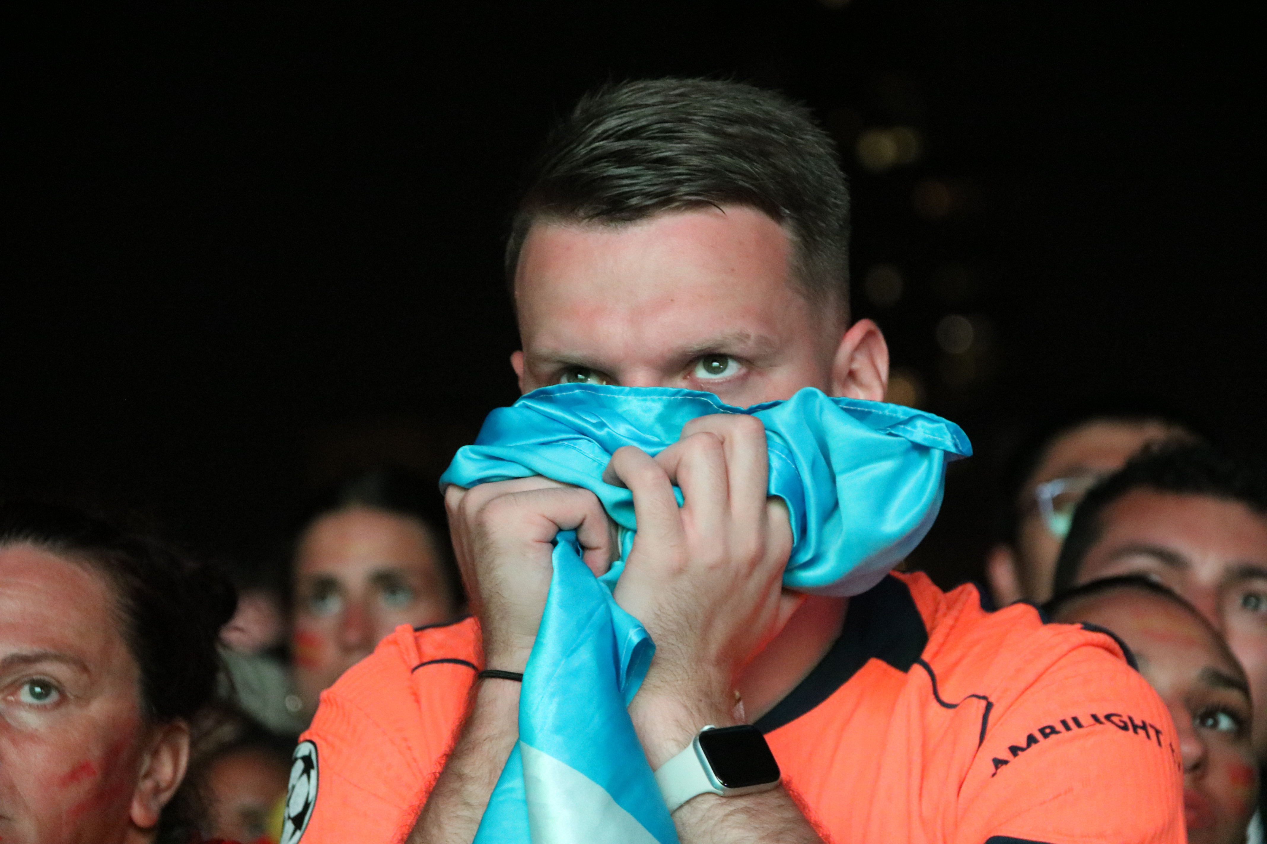 An Argentine fan, during the men's World Cup final, in Barcelona
