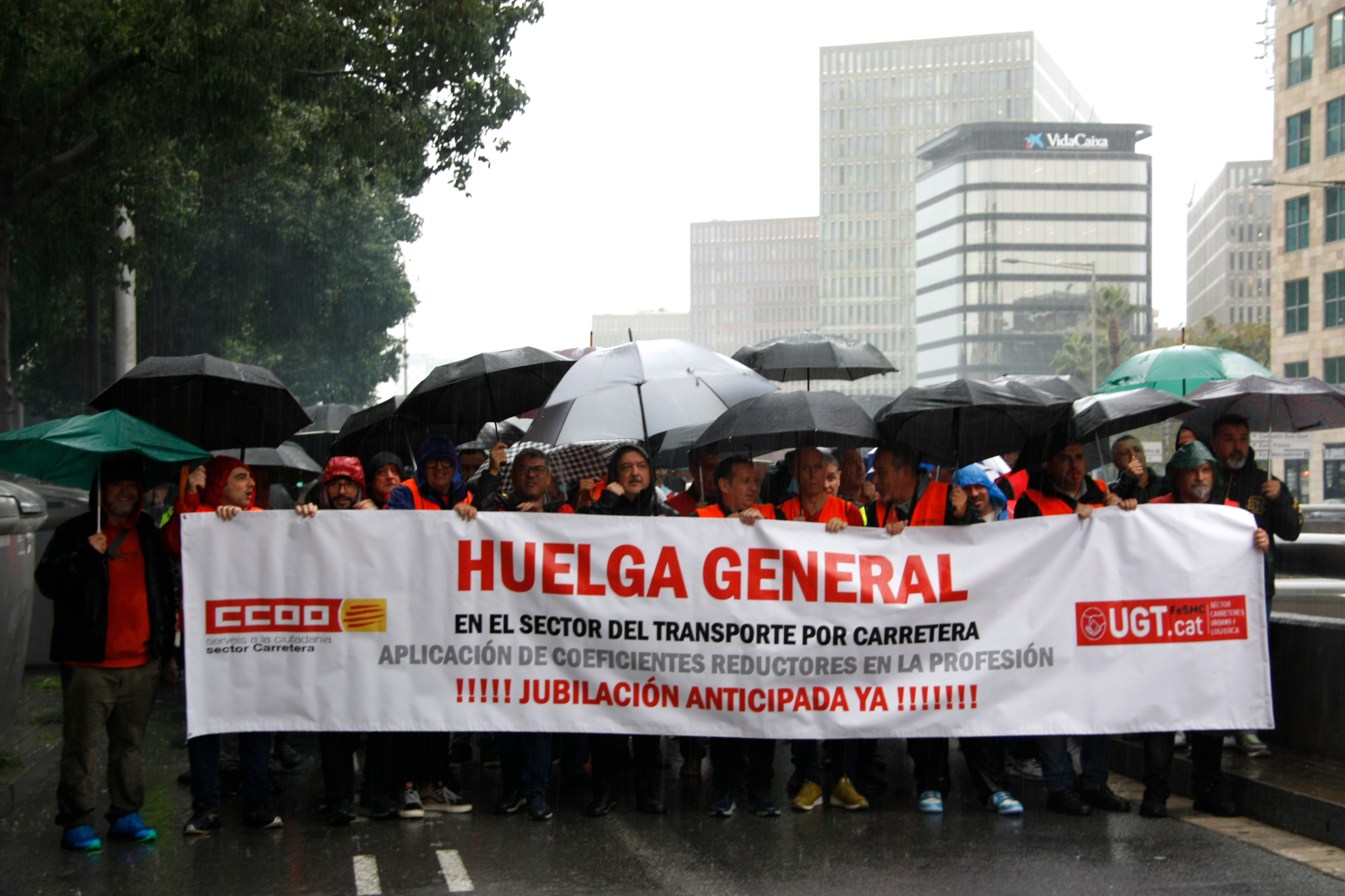 Striking bus drivers protest in Barcelona.