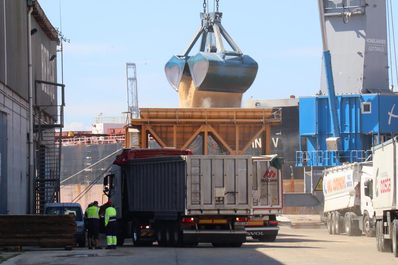 Archive image of transport trucks in the port of Tarragona