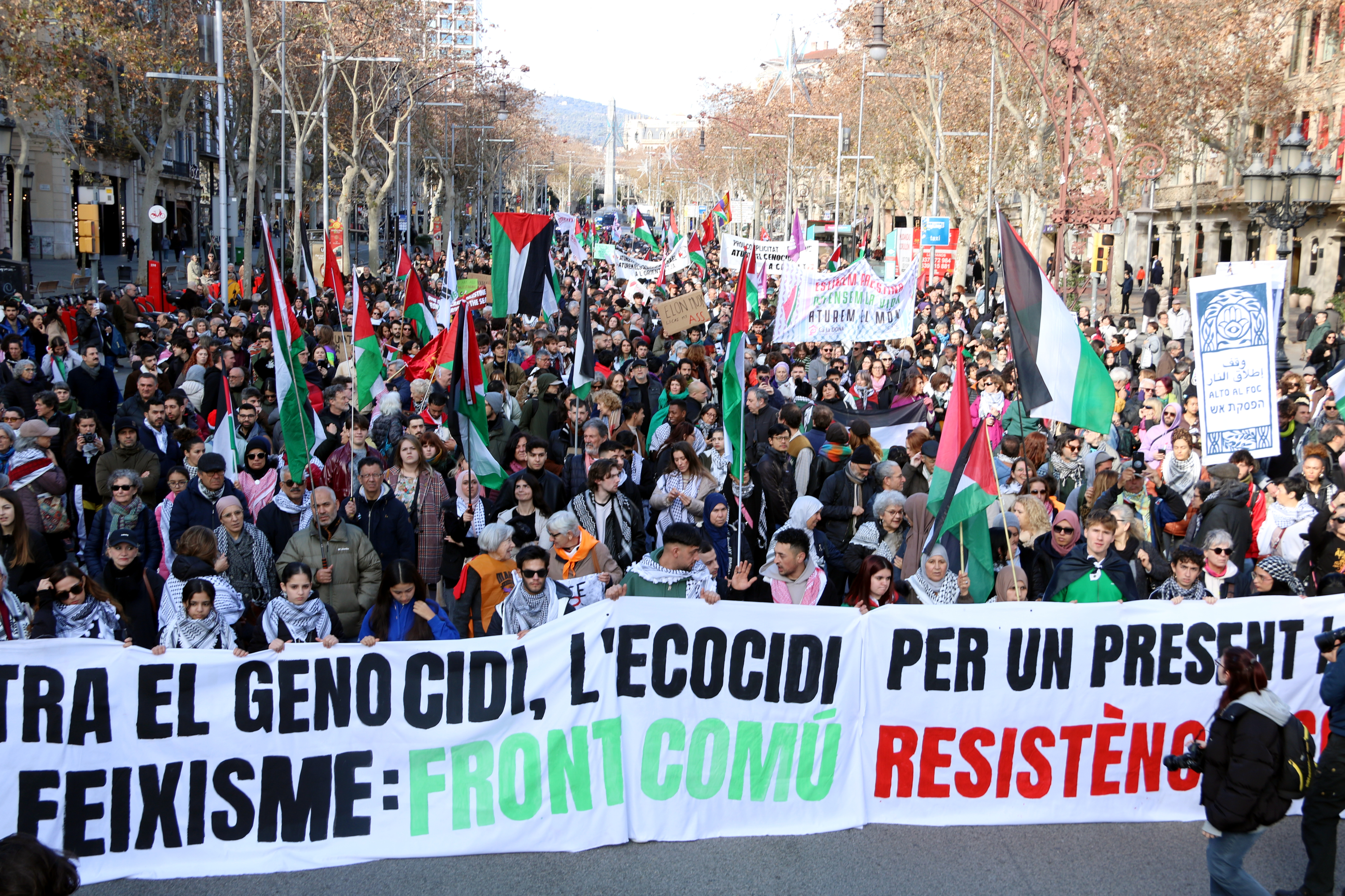 La manifestació per Gaza, contra el feixisme i el canvi climàtic ha recorregut el passeig de Gràcia de Barcelona