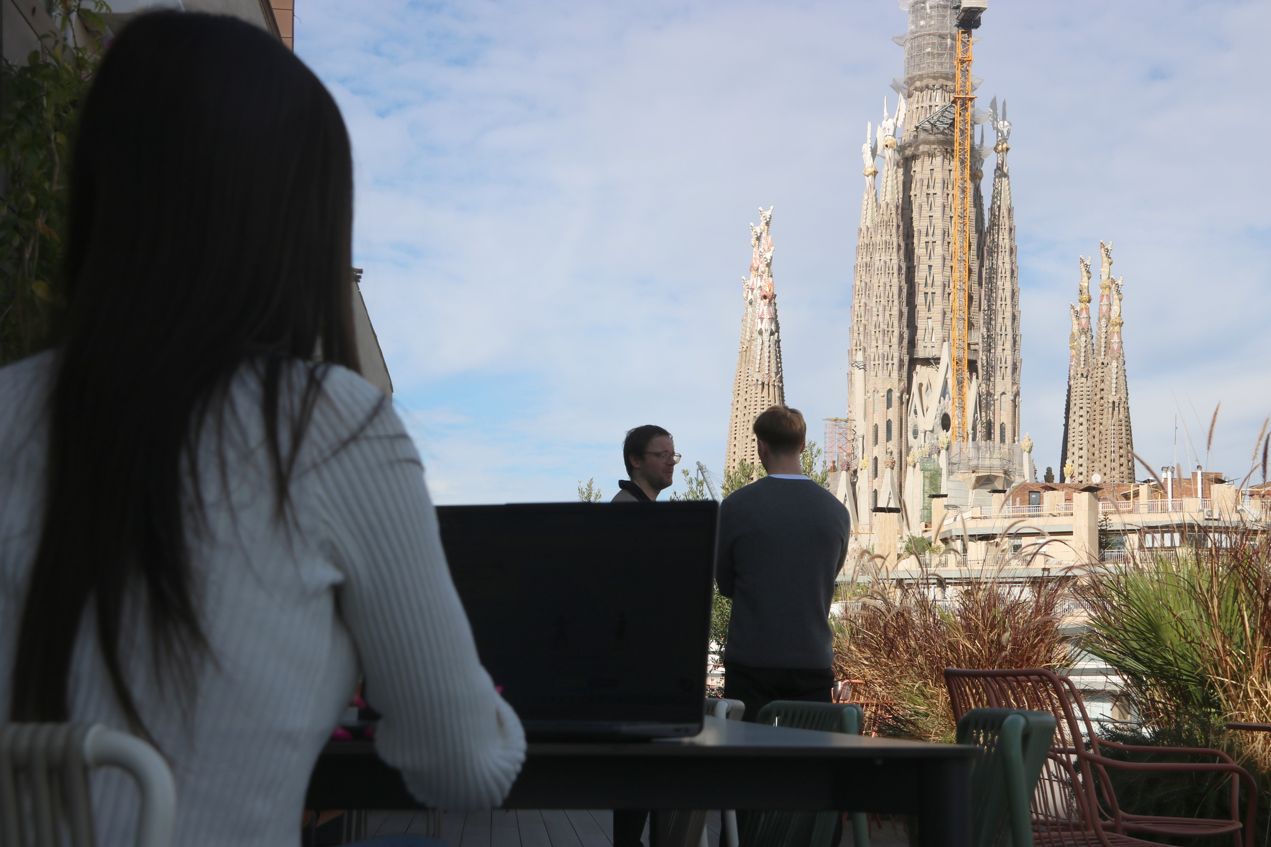 People looking on at the Sagrada Família