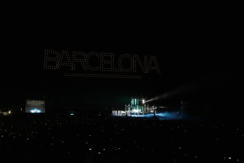 Barcelona written on the sky using drones during the America's Cup opening ceremony on October 10, 2024