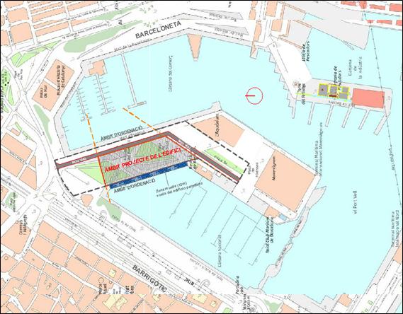 A plan showing the site of the building and the wider area