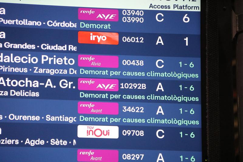 Information panels at the Sants high-speed train station