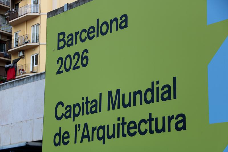 Detail of the poster for the World Architecture Capital Barcelona 2026 institutional event