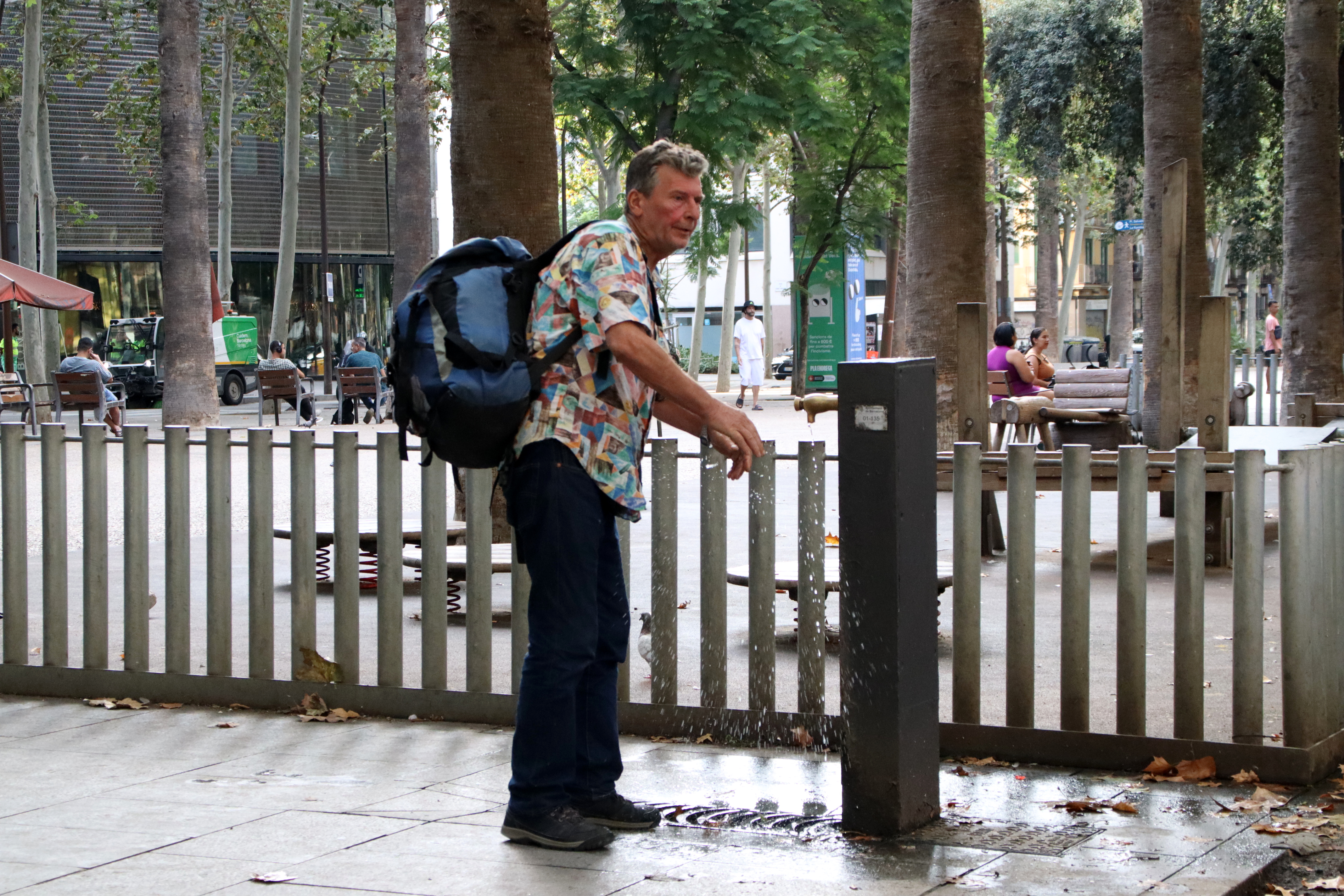 Tiziano drinking water from a public fountain