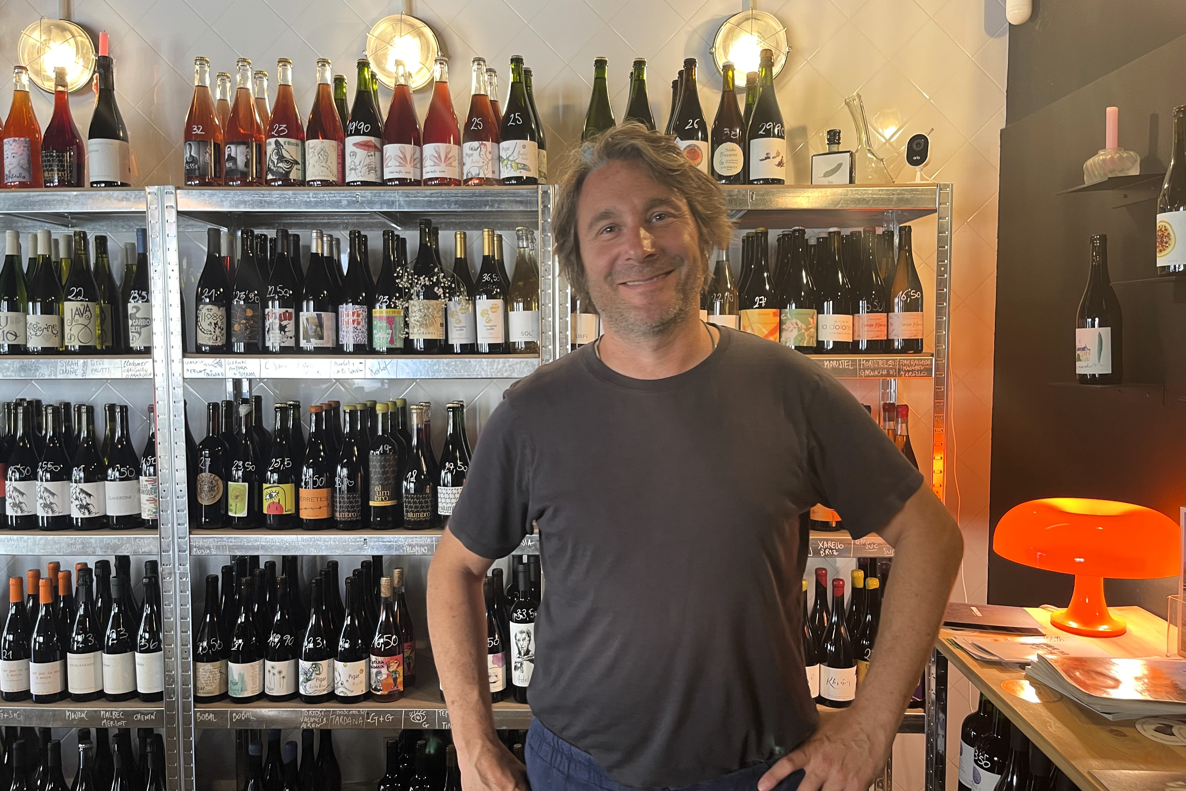 Owner and producer Rafa Camps at La Natural wine shop in Gràcia, Barcelona