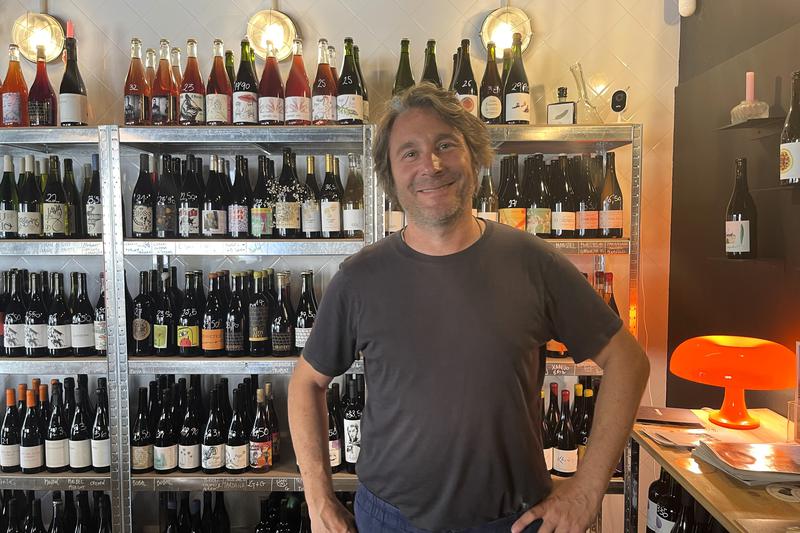 Owner and producer Rafa Camps at La Natural wine shop in Gràcia, Barcelona