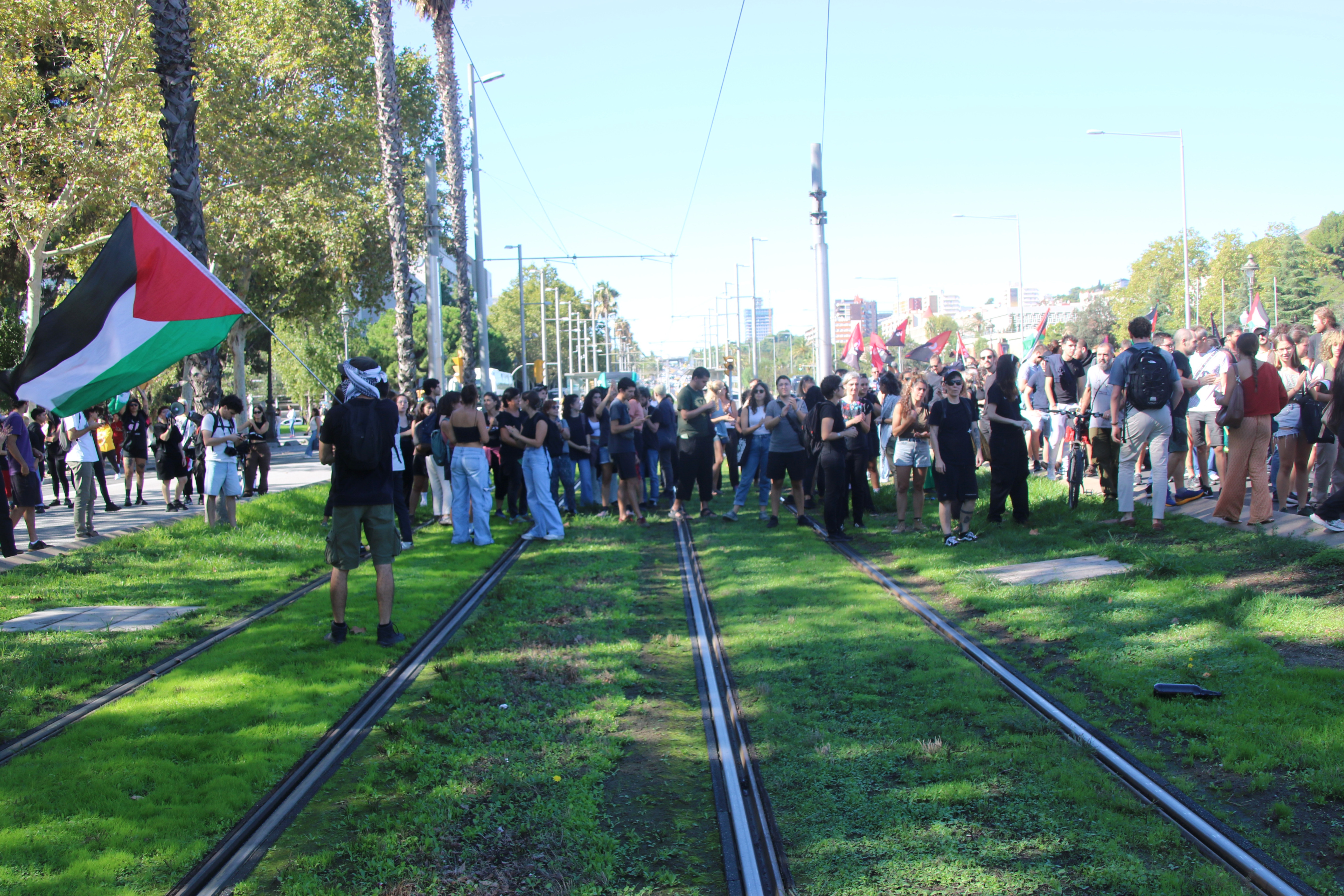 La protesta ha acabat ocupant el tram central de l'avinguda Diagonal i un lateral, per on circula el Tram